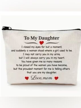 ❤️ Love, Mom 'To My Daughter' Canvas Zipper Pouch - White with Red Accents